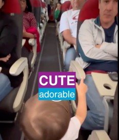 Baby politician shaking hands in airplane